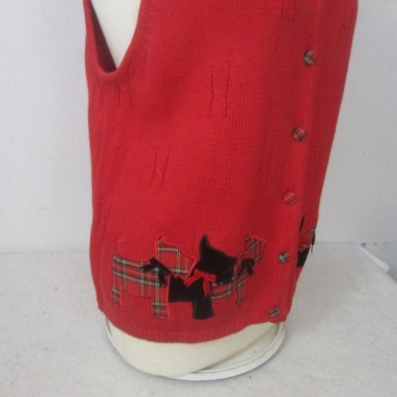Marisa Christina vintage Women ugly Christmas Sweater Scottie Dog button vest L - Picture 5 of 10